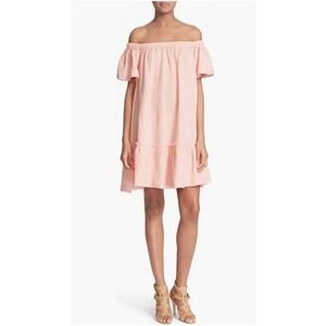 Rebecca Taylor Gauze Off The Shoulder Cotton Swing Dress Sz 0 Peach Resort Boho